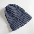 Dark gray knitted beanie for kids made of thick warm wool for winter comfort - Denim Blue