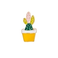Enamel pin featuring a cute green potted cactus with pink floral details and gold trim - Pink Green Yellow Cactus (Style 7)