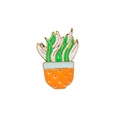 Japanese style enamel cactus potted plant brooch pin with green leaves and orange pot - Green White Plant Orange Polka Dot Pot (Style 4)