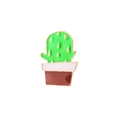 Green cactus enamel pin with brown and white flower pot in golden metal plating - Green Cactus Brown White Pot (Style 9)