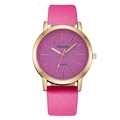 Elegant women's quartz watch with pink glitter dial and matching leather strap - Rose Red