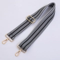 Adjustable wide replacement bag strap with black and white woven pattern and gold metal hooks - Gold Hardware Style 05