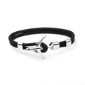 Men's trendy black braided rope bracelet featuring a silver metal airplane anchor clasp - Black
