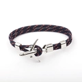 Detail of blue braided polyester rope bracelet with silver airplane charm clasp - Dark Blue