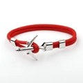 Men's double-layered red braided rope bracelet with a silver metal airplane anchor clasp - Red Camouflage