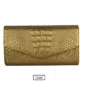 Elegant gold crocodile embossed clutch bag with triangular flap and metal finish - 8003 Gold