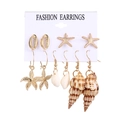 Set de 6 pares de pendientes dorados con estrellas y conchas de mar para un estilo playero - Serie Concha de Oro (HJ0000284-3)