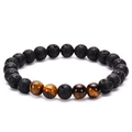 Bracelet ajustable de 8mm en pierre de lave et œil de tigre pour l'énergie et la guérison - Œil de Tigre (Élastique)