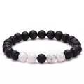Bracelet ajustable en pierre de lave noire et turquoise blanche de 8 mm pour couples - Turquoise Blanche (Élastique)