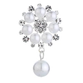 Elegant floral pearl brooch with sparkling rhinestones and a hanging drop pearl pendant - Silver Eight-petal Pearl Drop