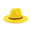 Classic bright yellow jazz hat with dark brown leather band and vintage metal buckle - Yellow