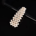 Detailed view of handcrafted white pearl hair clip with elegant glossy finish - Big Pearl Gypsophila Gold