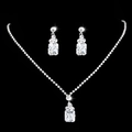 Set collana e orecchini da sposa in argento con zirconi rettangolari per matrimoni - Set da 2 Pezzi Orecchini a Bottone 680