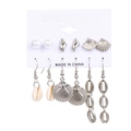Set de 6 pares de pendientes plateados de tema marino con estrellas de mar y perlas - Serie Océano de Plata (HJ0000284-1)