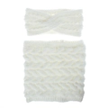 Detailed close-up of white cable knit headband and matching neck warmer winter set - White