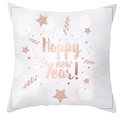 Detail von roségoldenem Happy New Year-Schriftzug und Sternen auf weißem Kissenbezug - 45x45 cm / DRD357-3/Frohes Neues Jahr