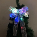 Luminous silver Christmas tree topper bow with colorful LED lights and glitter finish - Silver Print Bow (Multi-Color Light)