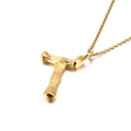 Collana in acciaio al titanio con ciondolo lettera T dorata e trama stile bambù - Ciondolo Lettera T (KP82116-KHX)