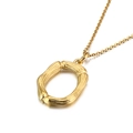 Collana dorata con ciondolo lettera O stile bambù in acciaio inossidabile - Ciondolo Lettera O (KP82111-KHX)