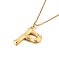 Collana dorata con pendente lettera P texture bambù e catena classica ad anelli - Ciondolo Lettera P (KP82112-KHX)