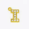 Macro shot of 15mm gold letter I pendant with sparkling rhinestones for DIY jewelry - 15mm Gold Rhinestone Letter I Pendant