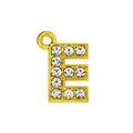 Close-up of golden letter E pendant with crystal rhinestones for DIY jewelry making - 15mm Gold Rhinestone Letter E Pendant