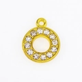 Macro shot of a 15mm gold-plated round pendant featuring white rhinestones for DIY jewelry - 15mm Gold Rhinestone Letter O Pendant