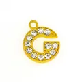 Macro shot of gold letter G pendant with white rhinestones and a secure jump ring - 15mm Gold Rhinestone Letter G Pendant