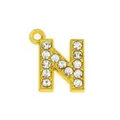Detailed view of gold-plated letter N pendant with 11 sparkling clear crystals - 15mm Gold Rhinestone Letter N Pendant