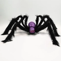 Giant Halloween spider with purple sequins, red eyes, and long black furry legs - 75cm Purple Spider