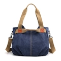 Navy blue canvas tote bag with khaki handles and adjustable crossbody strap - Dark Blue