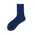 Men's ribbed cotton crew socks in deep blue finish with elastic knit texture - One Size / Navy Blue