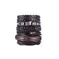 Close-up of multilayer leather bracelets with woven cords and metal clasp details - Metal Buckle Decoration