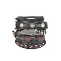 Pulsera multicapa de cuero con colgante de pluma plateada y tachuelas de estrellas en blanco - Pluma y Estrellas (1)