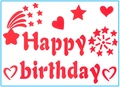 Red Happy Birthday sticker with stars and hearts for party balloon decoration - Birthday 01 / Red