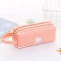 Estuche escolar rosa de lona con doble cremallera y asa de transporte lateral - Rosa