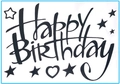 Black cursive Happy Birthday sticker with stars and heart for party balloons - Birthday 04 / Black