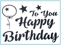 Black adhesive Happy Birthday decal with stars and balloon design for clear party balloons - Birthday 16 / Black