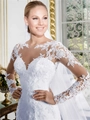 Elegante vestido de novia blanco de manga larga con encaje transparente y escote en V - US 2 / Blanco