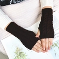 Winter cable knit fingerless gloves in dark coffee color for cozy warmth and hand mobility - Coffee