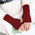 Winter cable-knit fingerless gloves in deep red, warm half-finger knit wrist warmers - Burgundy