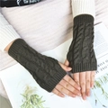 Winter cable knit fingerless gloves in dark brown for warmth and mobile phone use - Dark Gray