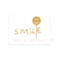 White foldover greeting card with gold foil Smile text and creative balloon design - Smiley Face
