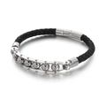 Bracciale da uomo in pelle nera intrecciata con perline d'argento e chiusura magnetica - Colore Acciaio (KB116470-KFC)