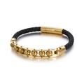 Bracciale da uomo in pelle intrecciata con sei perline dorate e chiusura magnetica - Oro (KB116469-KFC)