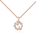 Rose gold necklace with heart-shaped floral wreath pendant and sparkling zircon stones - Set / Pendant + Box Chain / Rose Gold