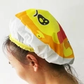 Waterproof white shower cap with cute yellow cartoon duck print and lace elastic band - Yellow Duck / Yellow (Yellow Duck)