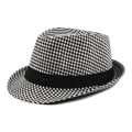 Classic black and white houndstooth fedora hat with a black grosgrain ribbon band - 56-58cm / Houndstooth Black White