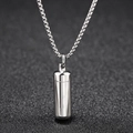 Polished silver cylinder capsule necklace with stainless steel box chain for pendants - Silver (Chain Length 60cm)