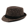 Dark brown plaid wool felt jazz fedora hat with black ribbon trim and woven texture - 56-58cm / Mixed Color Coffee